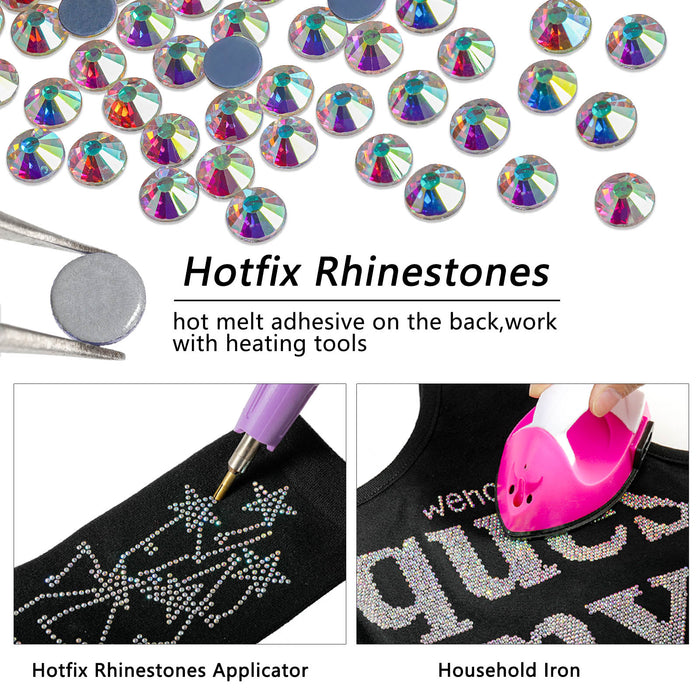 Beadsland Hotfix Rhinestones Bulk,  Hot Fix Rhinestones for Crafts Clothes DIY Decoration, Crystal AB