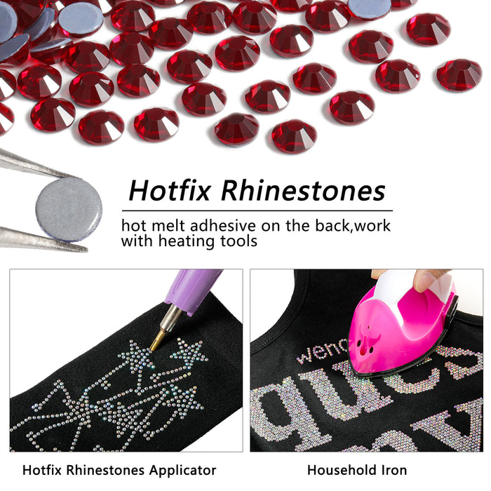 Beadsland Hotfix Rhinestones Bulk, Hot Fix Rhinestones for Crafts Clothes DIY Decoration, SS10-SS30-Dark Siam