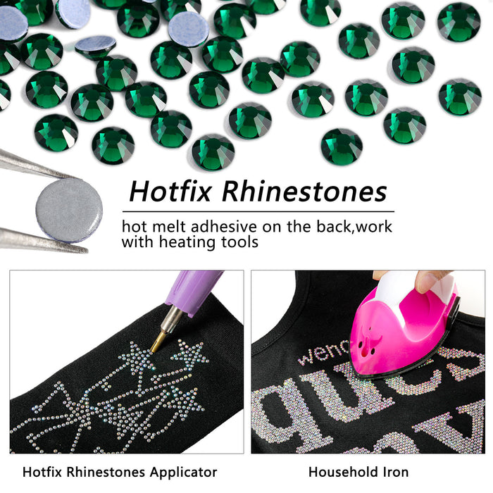 Beadsland Hotfix Rhinestones Bulk, 14400pcs Hot Fix Rhinestones para manualidades Ropa Decoración DIY, SS10-SS30-Emerald