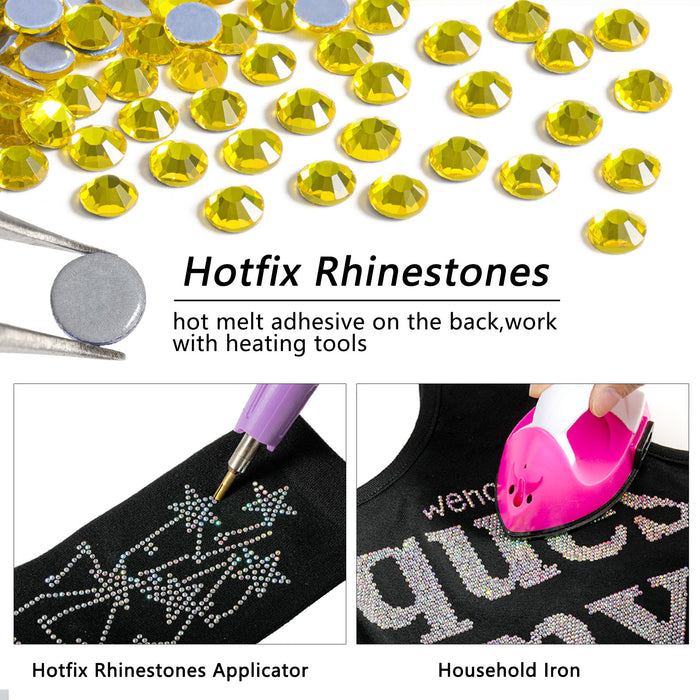 Beadsland Hotfix Rhinestones Bulk, Hot Fix Rhinestones for Crafts Clothes DIY Decoration, SS10-SS30-Lemon Yellow