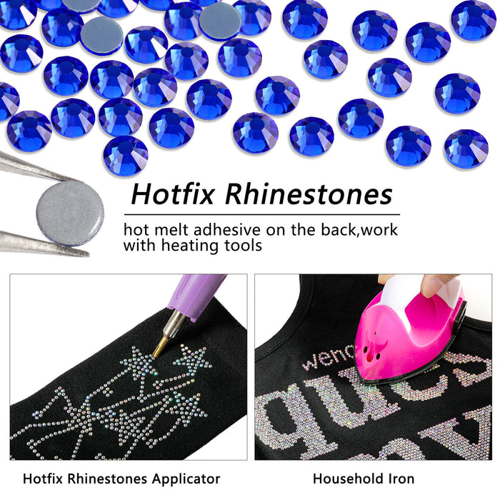 Beadsland Hotfix Rhinestones Bulk, 14400pcs Hot Fix Rhinestones para manualidades Ropa DIY Decoración, SS10-SS30-Sapphire