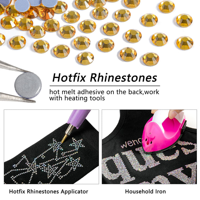 Beadsland Hotfix Rhinestones Bulk, 14400pcs Hot Fix Rhinestones para manualidades Ropa Decoración DIY, SS10-SS30-Topaz