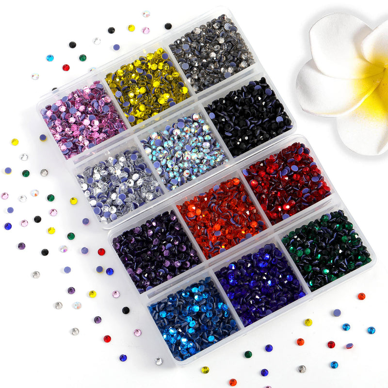 Hotfix Rhinestones Mixed 12 Colors, Rhinestones for Crafts Clothes, Hotfix Crystals with 1 Tweezers and 2 Wax Pencils