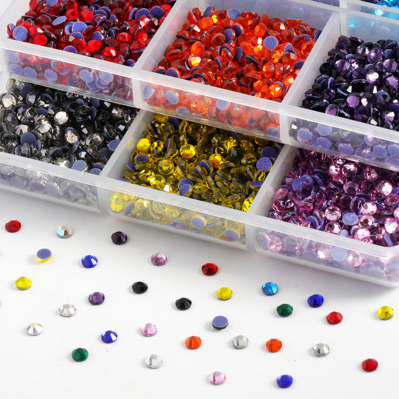 Hotfix Rhinestones Mixed 12 Colors, Rhinestones for Crafts Clothes, Hotfix Crystals with 1 Tweezers and 2 Wax Pencils