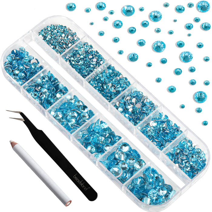 Pedrería Beadsland para maquillaje, 8 tamaños, 2500 piezas, pedrería plana, gemas para la cara para uñas, manualidades con pinzas y lápiz de cera, cristal
