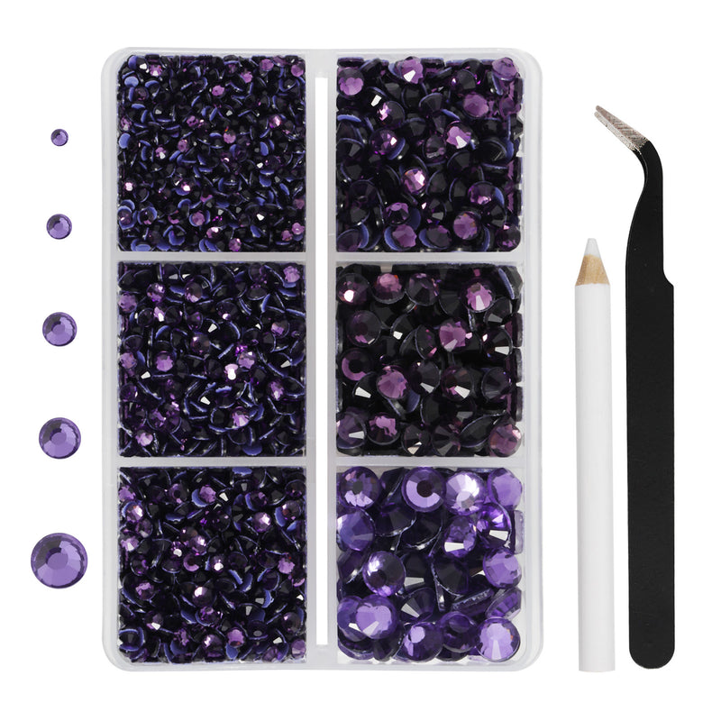 Hotfix Rhinestones 3960pcs, Rhinestone for Clothes, Hot Fix Crystals Rhinestones with Tweezers and Wax Pencil Kit,Mixed 5 Sizes, SS6-SS30, Tanzanite