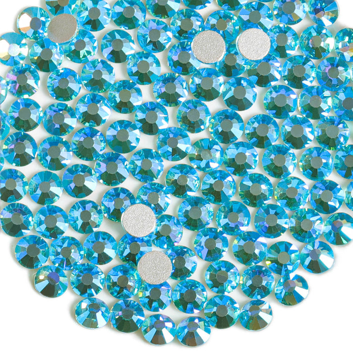 Beadsland Flat Back Crystal Rhinestones Round Gems For Nail Art And Craft Glue Fix - Aquamarine AB