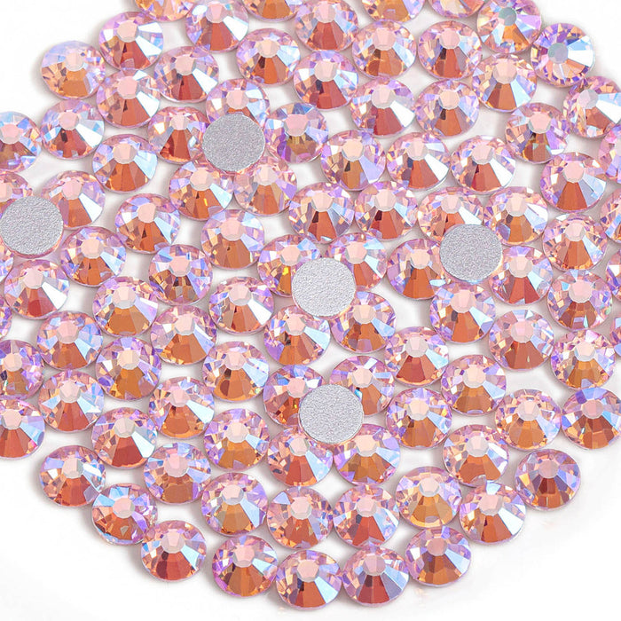 Beadsland Flat Back Crystal Rhinestones Gemas redondas para Nail Art y Craft Glue Fix - Light Pink AB