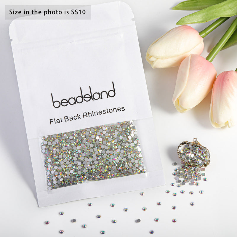 Beadsland Flat Back Crystal Rhinestones Round Gems For Nail Art And Craft Glue Fix - Crystal AB