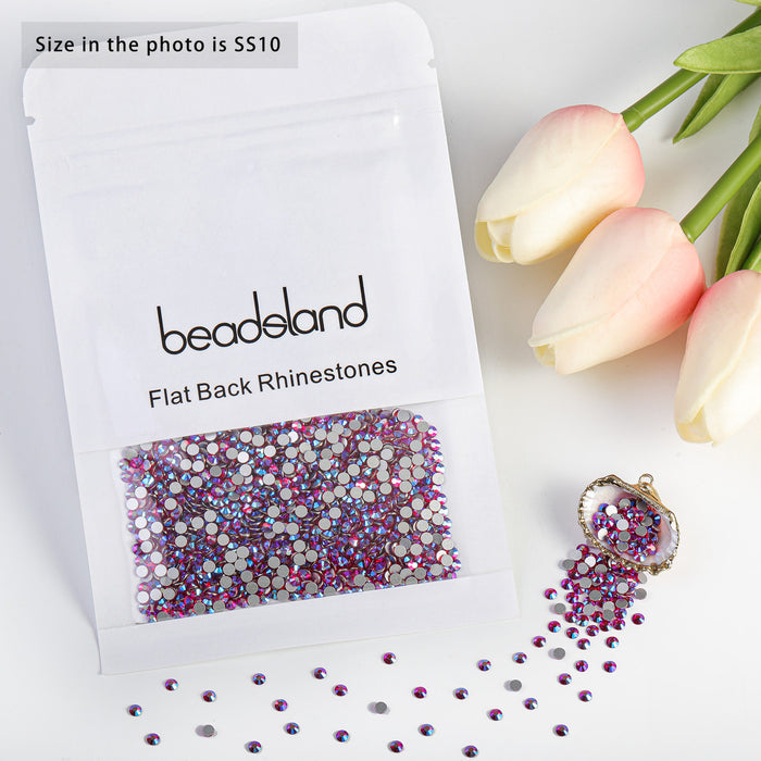 Beadsland Flat Back Crystal Rhinestones Round Gems For Nail Art And Craft Glue Fix - Light Siam AB