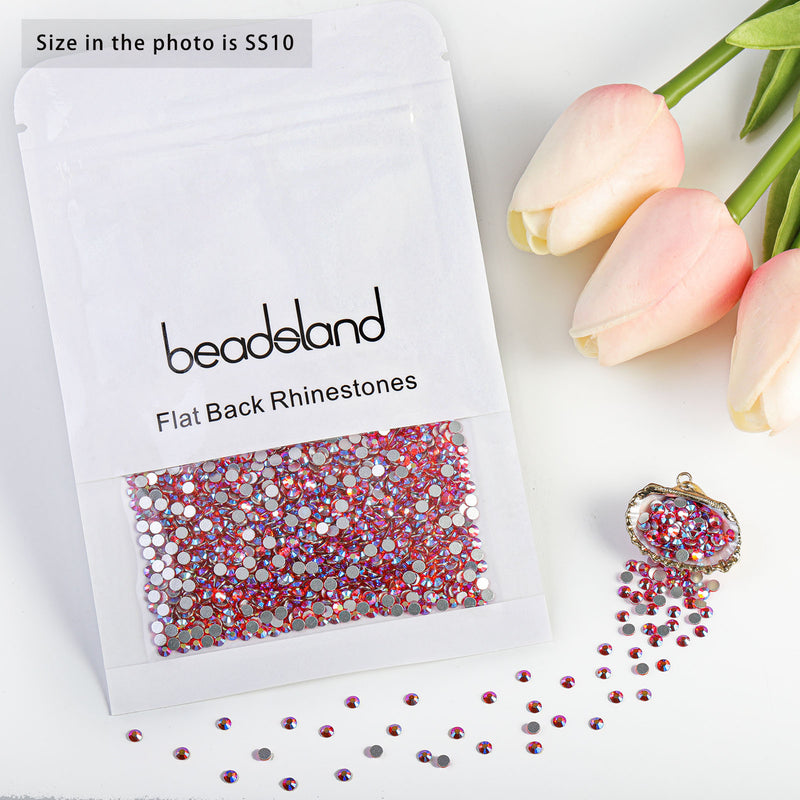 Beadsland Flat Back Crystal Rhinestones Round Gems For Nail Art And Craft Glue Fix - Hyacinth AB