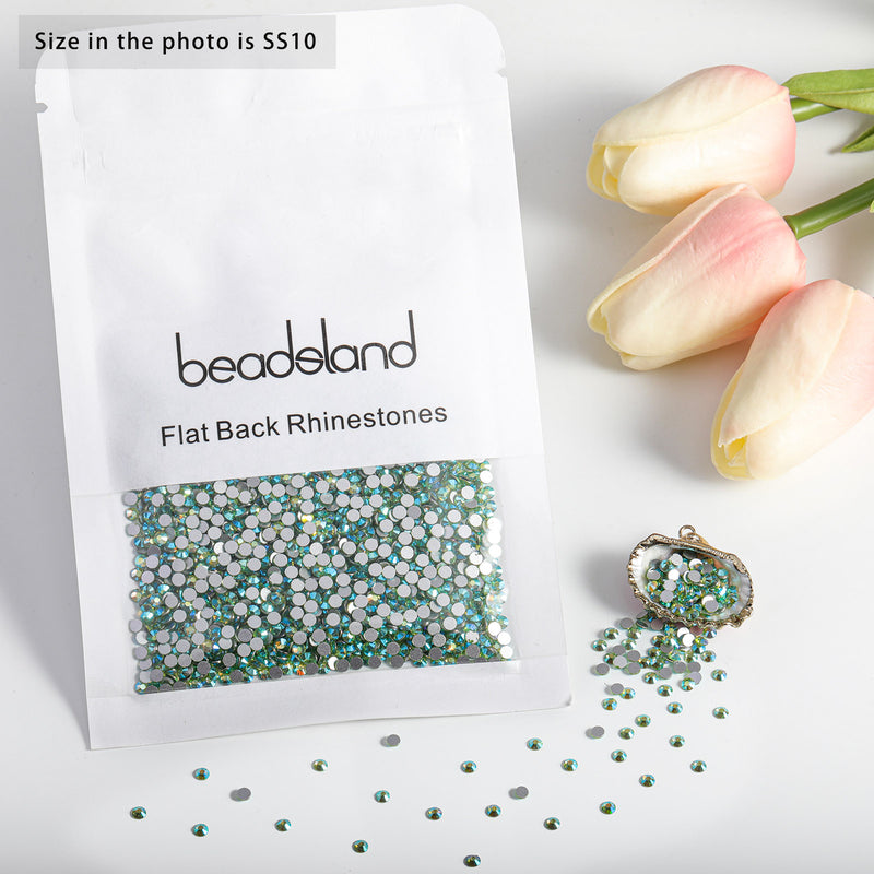 Beadsland Flat Back Crystal Rhinestones Round Gems For Nail Art And Craft Glue Fix- Peridot AB