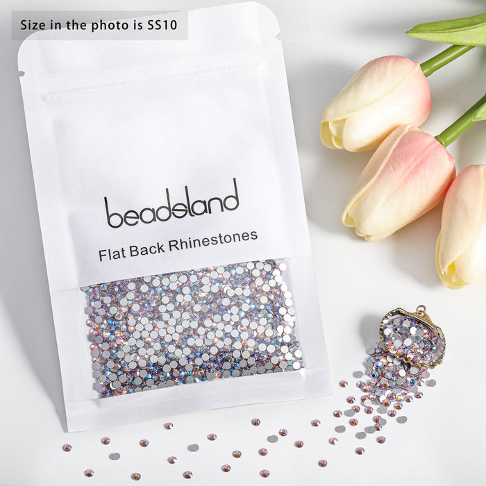 Beadsland Flat Back Crystal Rhinestones Gemas redondas para Nail Art y Craft Glue Fix - Light Pink AB