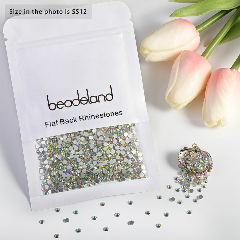 Beadsland Flat Back Crystal Rhinestones Round Gems For Nail Art And Craft Glue Fix - Crystal AB
