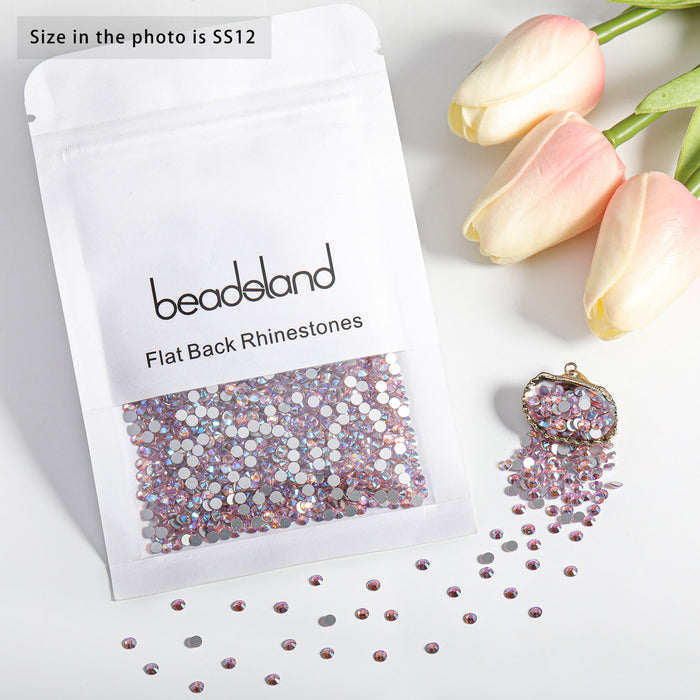 Beadsland Flat Back Crystal Rhinestones Gemas redondas para Nail Art y Craft Glue Fix - Light Pink AB