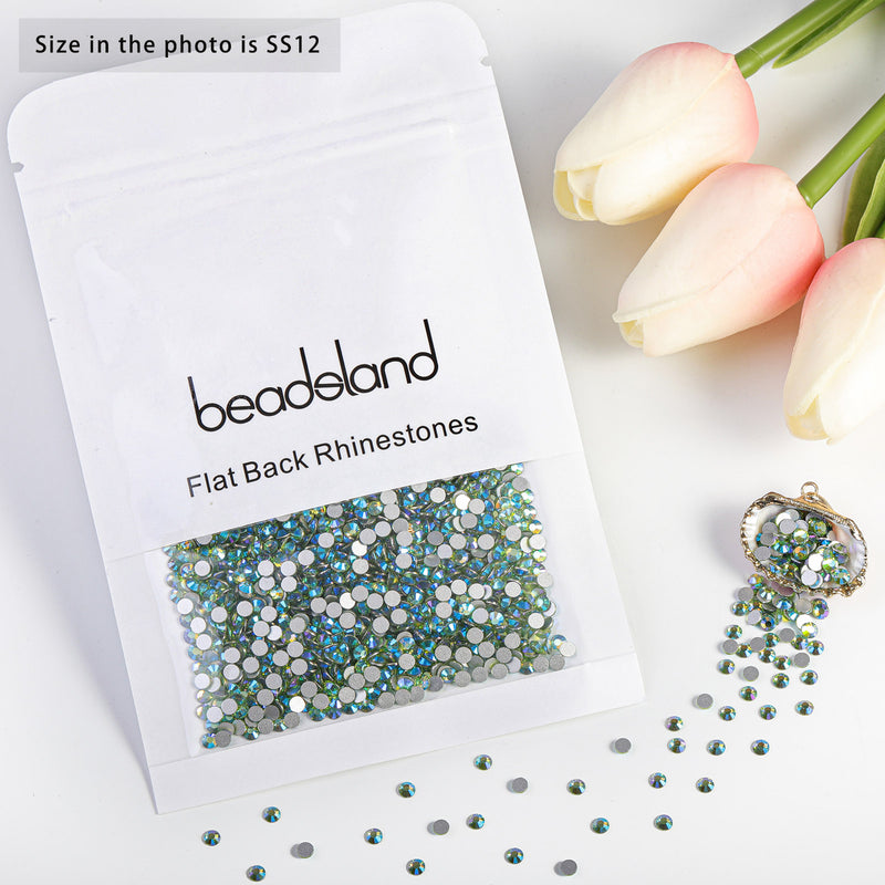 Beadsland Flat Back Crystal Rhinestones Round Gems For Nail Art And Craft Glue Fix- Peridot AB