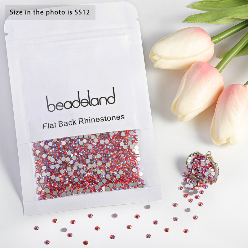 Beadsland Flat Back Crystal Rhinestones Round Gems For Nail Art And Craft Glue Fix - Hyacinth AB