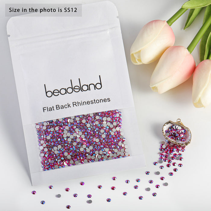 Beadsland Flat Back Crystal Rhinestones Round Gems For Nail Art And Craft Glue Fix - Light Siam AB