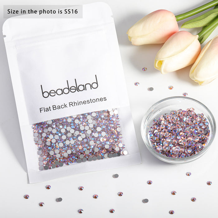 Beadsland Flat Back Crystal Rhinestones Gemas redondas para Nail Art y Craft Glue Fix - Light Pink AB