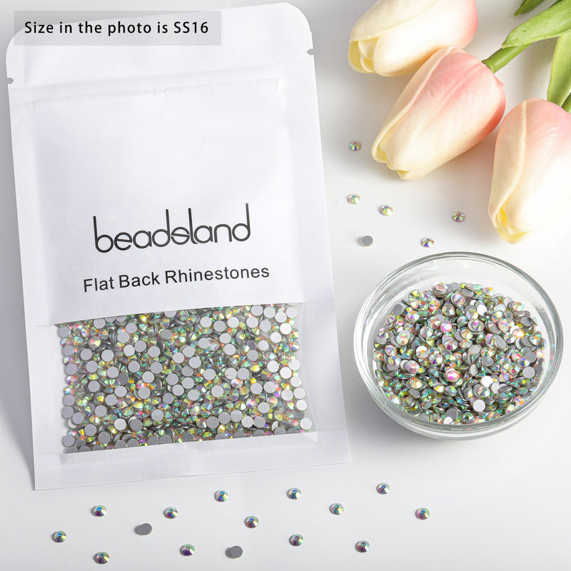 Beadsland Flat Back Crystal Rhinestones Round Gems For Nail Art And Craft Glue Fix - Crystal AB