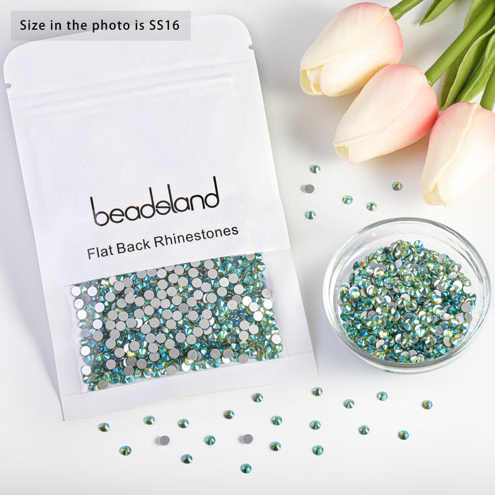 Beadsland Flat Back Crystal Rhinestones Round Gems For Nail Art And Craft Glue Fix- Peridot AB