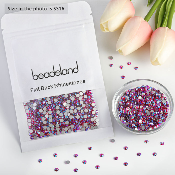 Beadsland Flat Back Crystal Rhinestones Round Gems For Nail Art And Craft Glue Fix - Light Siam AB