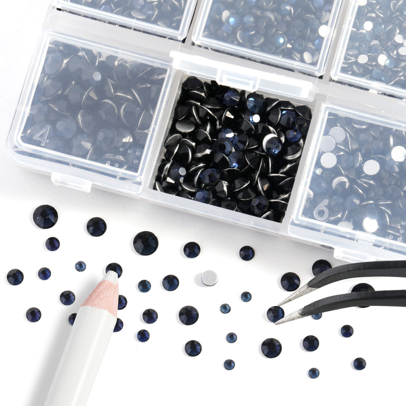 Beadsland 4300pcs Flatback Rhinestones,  Nail Gems Round Crystal Rhinestones for Crafts,Mixed 6 Sizes with Picking Tweezers and Wax Pencil Kit- Montana