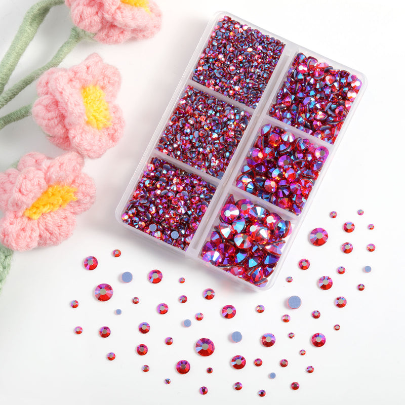BEADSLAND Hotfix Rhinestones, 4000 PCS Hyacinth AB Rhinestones for Clothes Crafts Mixed 6 Sizes with Wax Pencil and Tweezers Kit, SS6-SS30, Hyacinth AB