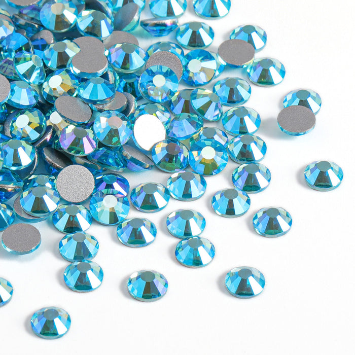 Beadsland Flat Back Crystal Rhinestones Round Gems For Nail Art And Craft Glue Fix - Aquamarine AB