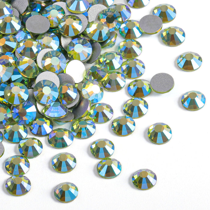 Beadsland Flat Back Crystal Rhinestones Round Gems For Nail Art And Craft Glue Fix- Peridot AB