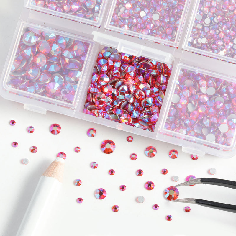 Beadsland 4300pcs Flatback Rhinestones,  Nail Gems Round Crystal Rhinestones for Crafts,Mixed 6 Sizes with Picking Tweezers and Wax Pencil Kit- Hyacinth AB