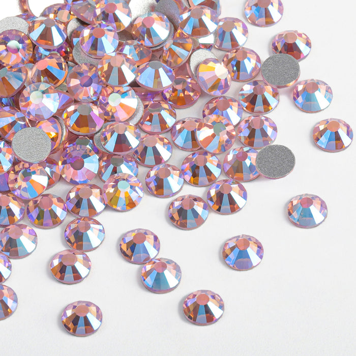 Beadsland Flat Back Crystal Rhinestones Gemas redondas para Nail Art y Craft Glue Fix - Light Pink AB