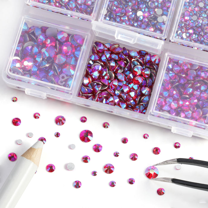 Beadsland 4300pcs Flatback Rhinestones,  Nail Gems Round Crystal Rhinestones for Crafts,Mixed 6 Sizes with Picking Tweezers and Wax Pencil Kit- Light Siam AB