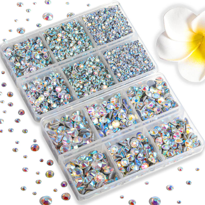 6736pcs Hotfix Rhinestones for Crafts Clothes Mixed 5 Sizes, Hotfix Crystals with Tweezers and Wax Pencil Kit, SS6-SS30- Crystal AB