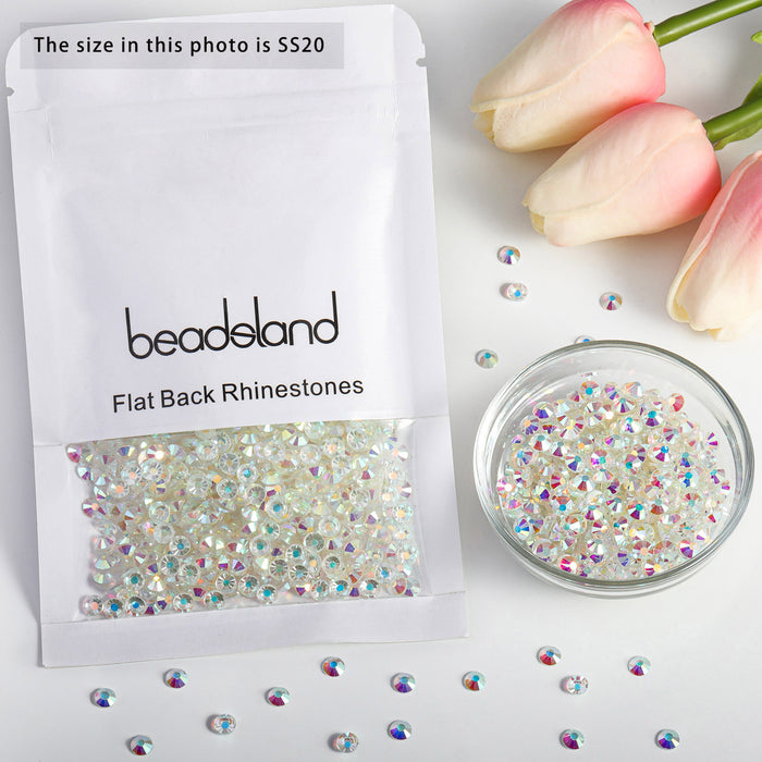 Beadsland Flat Back Crystal Rhinestones Round Gems For Nail Art And Craft Glue Fix- Transparent AB