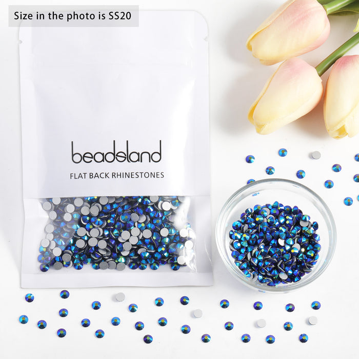 Beadsland Kristall-Strasssteine ​​mit flacher Rückseite, runde Edelsteine ​​für Nagelkunst und Kunsthandwerk, zum Kleben – Aquamarin AB