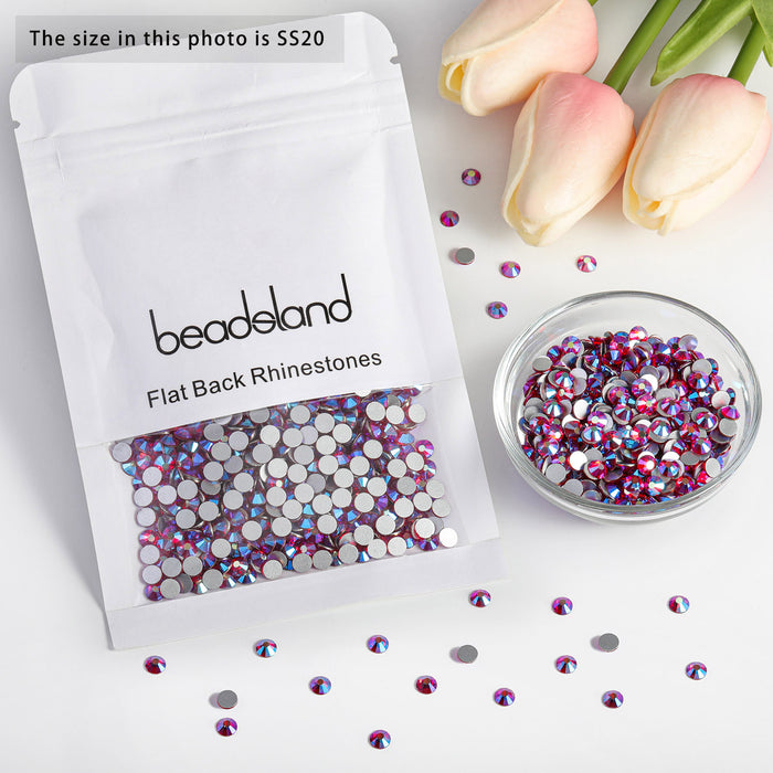 Beadsland Flat Back Crystal Rhinestones Round Gems For Nail Art And Craft Glue Fix - Light Siam AB