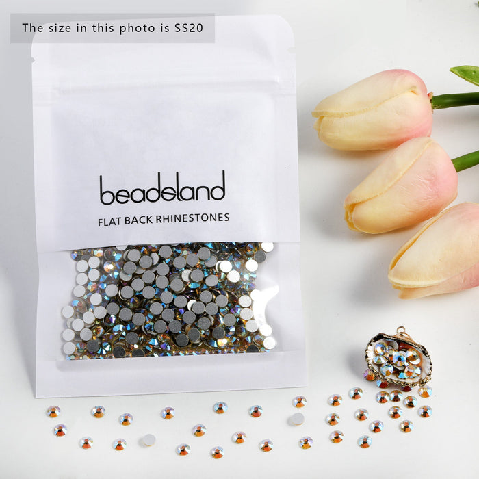 Beadsland Flat Back Crystal Rhinestones Round Gems For Nail Art And Craft Glue Fix - Jonquil AB