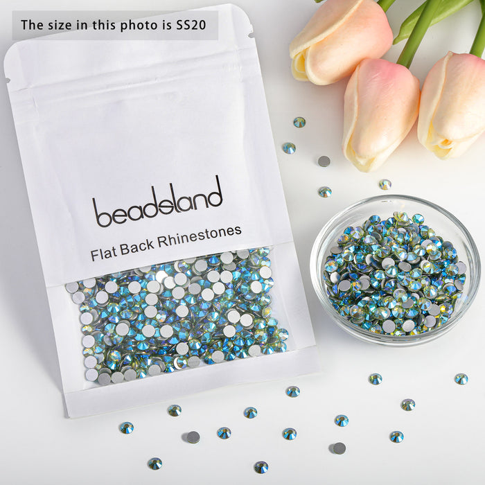 Beadsland Flat Back Crystal Rhinestones Round Gems For Nail Art And Craft Glue Fix- Peridot AB