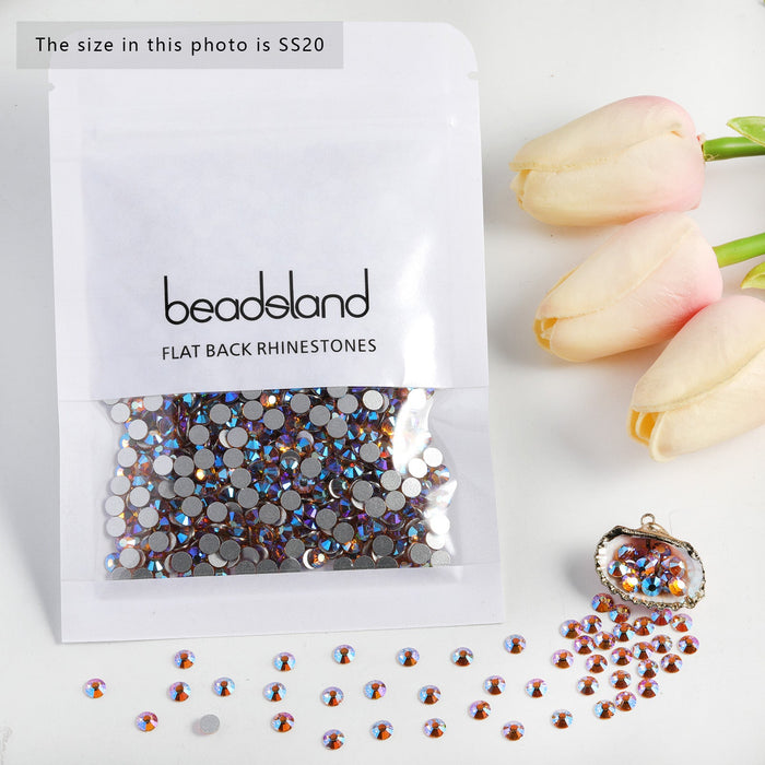 Beadsland Flat Back Crystal Rhinestones Round Gems For Nail Art And Craft Glue Fix - Topaz AB