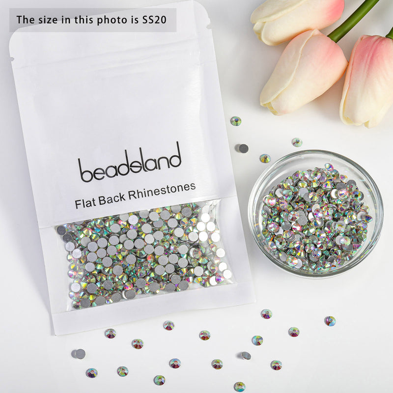 Beadsland Flat Back Crystal Rhinestones Round Gems For Nail Art And Craft Glue Fix - Crystal AB