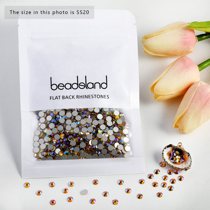 Beadsland Flat Back Crystal Rhinestones Round Gems For Nail Art And Craft Glue Fix - Citrine AB