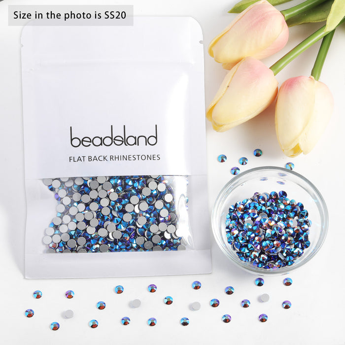 Beadsland Flat Back Crystal Rhinestones Round Gems For Nail Art And Craft Glue Fix - Smoked Topaz AB