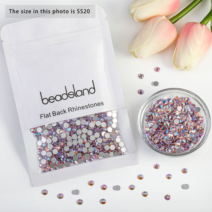 Beadsland Flat Back Crystal Rhinestones Gemas redondas para Nail Art y Craft Glue Fix - Light Pink AB