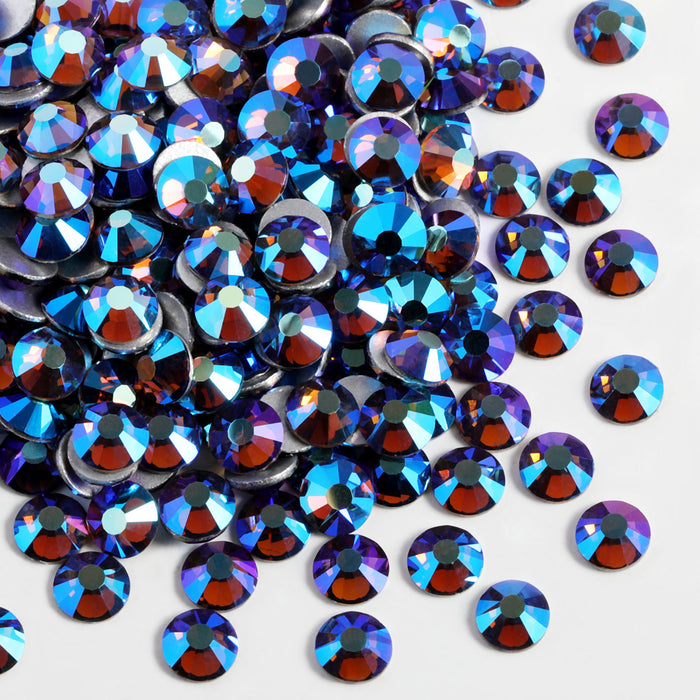 Beadsland Flat Back Crystal Rhinestones Round Gems For Nail Art And Craft Glue Fix - Smoked Topaz AB