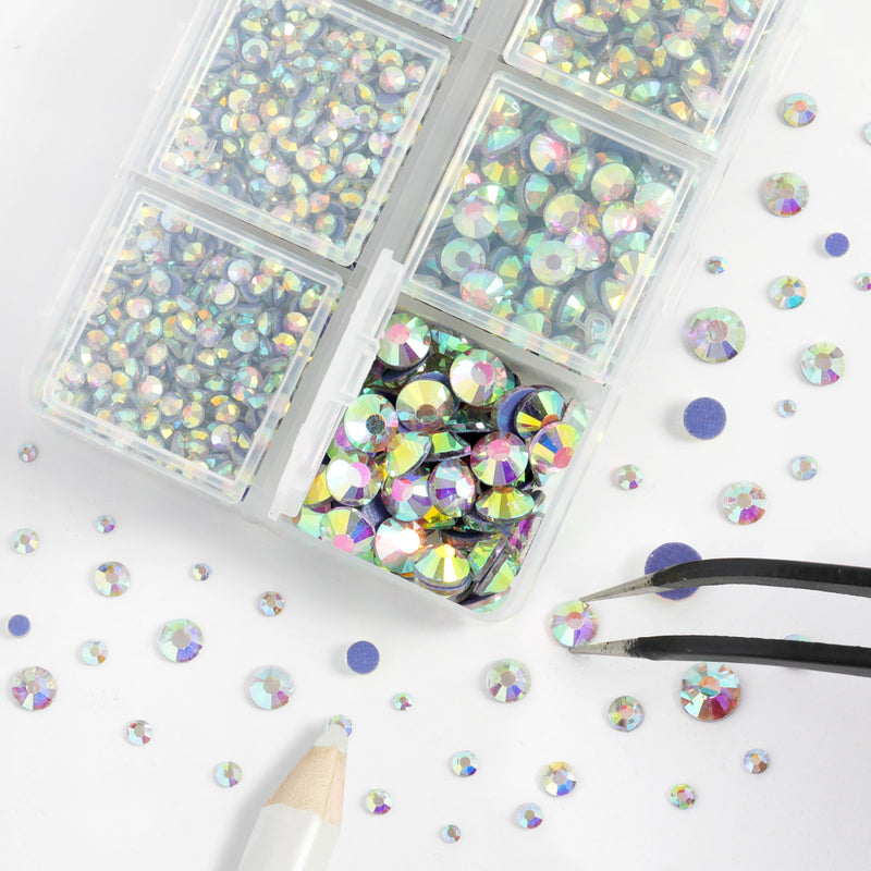 Hotfix Rhinestones 3960pcs, Rhinestone for Clothes, Hot Fix Crystals Rhinestones with Tweezers and Wax Pencil Kit,Mixed 5 Sizes, SS6-SS30, Crystal AB