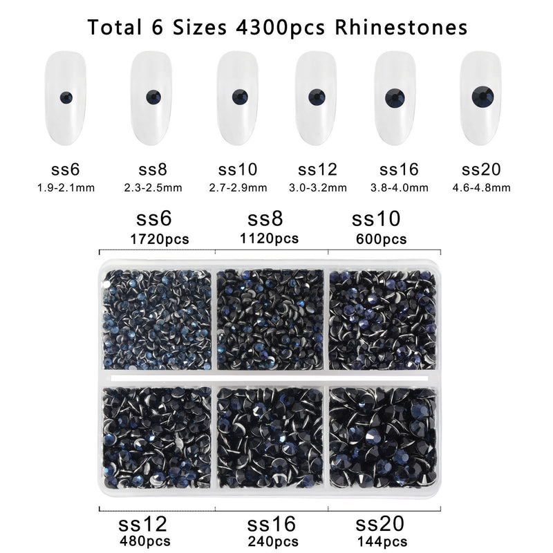 Beadsland 4300pcs Flatback Rhinestones,  Nail Gems Round Crystal Rhinestones for Crafts,Mixed 6 Sizes with Picking Tweezers and Wax Pencil Kit- Montana