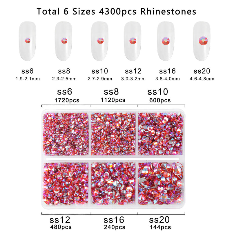 Beadsland 4300pcs Flatback Rhinestones,  Nail Gems Round Crystal Rhinestones for Crafts,Mixed 6 Sizes with Picking Tweezers and Wax Pencil Kit- Hyacinth AB