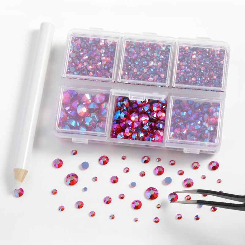 BEADSLAND Hotfix Rhinestones, 4000 PCS Hyacinth AB Rhinestones for Clothes Crafts Mixed 6 Sizes with Wax Pencil and Tweezers Kit, SS6-SS30, Hyacinth AB