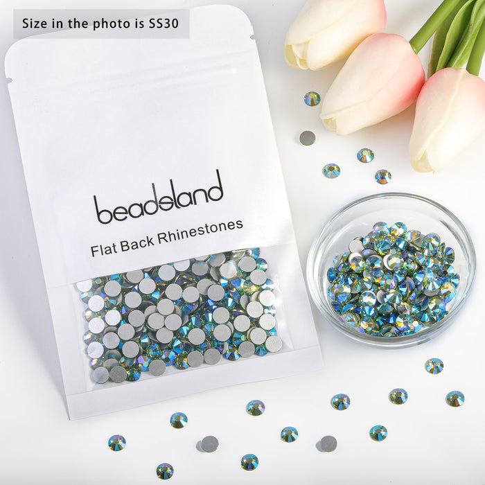 Beadsland Flat Back Crystal Rhinestones Round Gems For Nail Art And Craft Glue Fix- Peridot AB